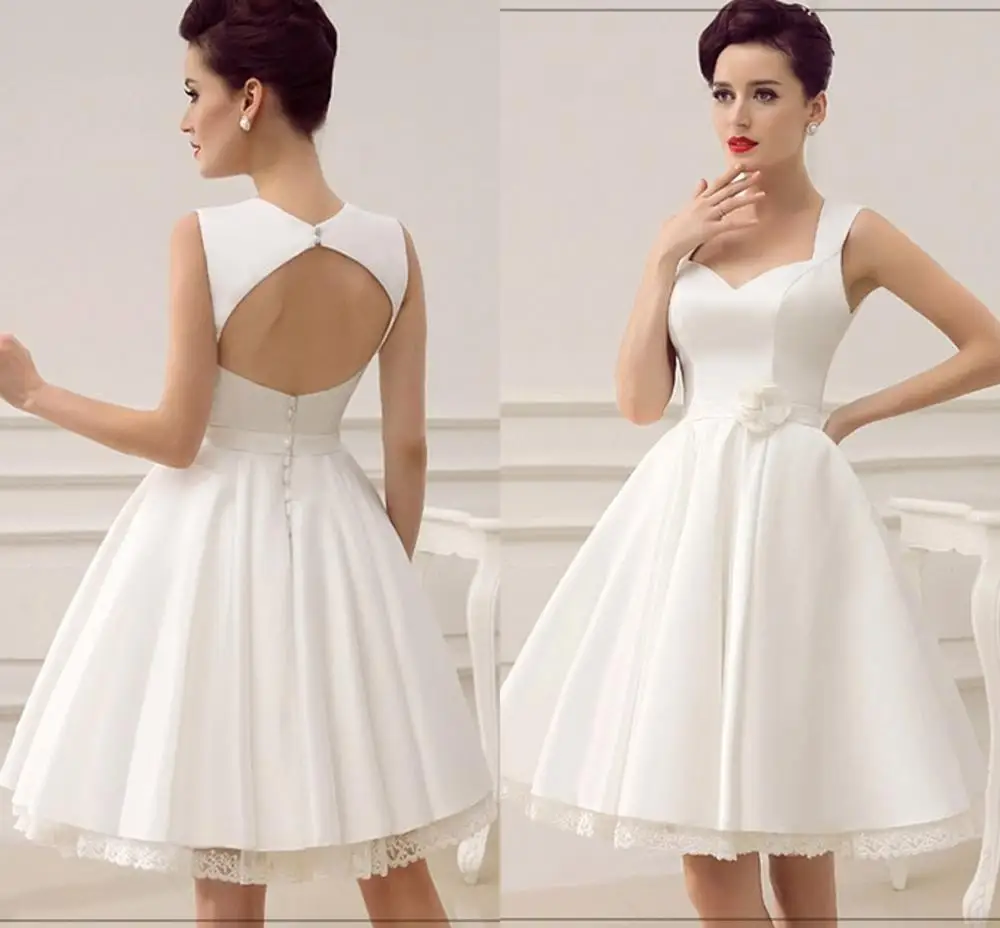 Short Wedding Dresses Satin 1950's Vintage Bridal Dress Open Back Lace Trim Flower Sash Wedding Reception Dress Beach Vestidos
Short Wedding Dresses Satin 1950's Vintage Bridal Dress Open Back Lace Trim Flower Sash Wedding Reception Dress Beach Vestidos