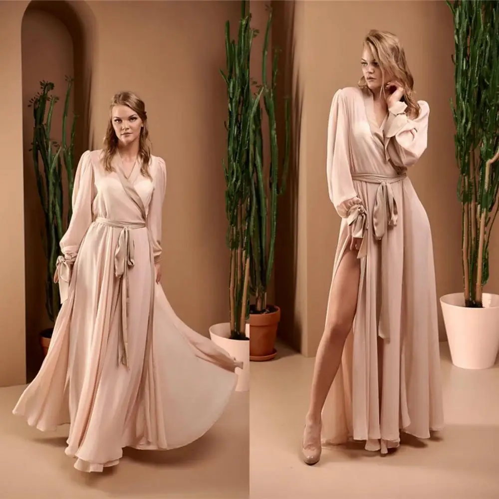 

Women's Sexy Wraps Long Sleeves High Split Custom Made Lace Chiffon Bathrobe Sheer Nightgown Robe Prom Bridesmaid Shawel