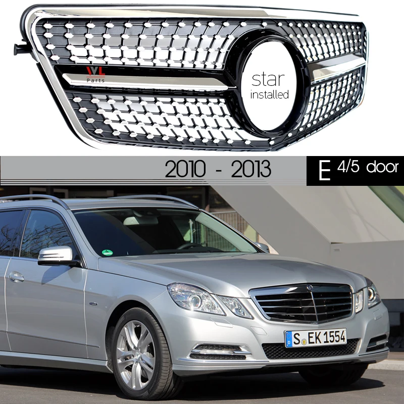 

W212 Diamonds Grill, Black Silver Front Grille for Mercedes E Class Pre-facelift 4-Door Sedan W212 5-Door Wagon S212 2010 - 2013