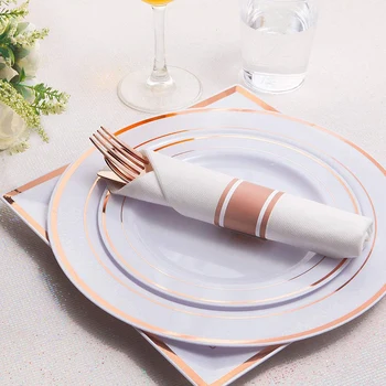 200Pcs Rose Gold Plastic Rose Gold Cutlery with Napkins-Heavyweight Disposable Flatware Includes 50x Forks, 50x Spoons, 50x Kniv 
200Pcs Rose Gold Plastic Rose Gold Cutlery with Napkins-Heavyweight Disposable Flatware Includes 50x Forks, 50x Spoons, 50x Kniv