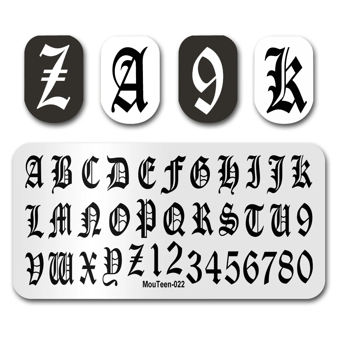 Newest Nail Stamp MouTeen022 Gothic Nails Big Size Letter Numeral Nail Stamping Plates Manicure Set For Nail Art Stamping
Newest Nail Stamp MouTeen022 Gothic Nails Big Size Letter Numeral Nail Stamping Plates Manicure Set For Nail Art Stamping