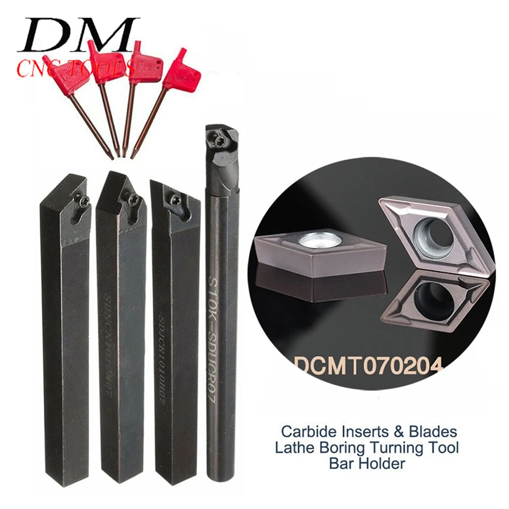 4pcs 10mm Lathe Turning Tool Holder Boring Bar handsel with 10pcs DCMT070204 Carbide Inserts Set
4pcs 10mm Lathe Turning Tool Holder Boring Bar handsel with 10pcs DCMT070204 Carbide Inserts Set