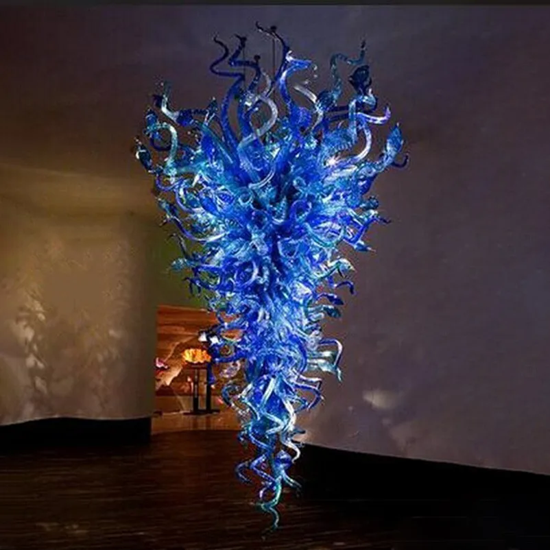 

Elegant Hand Blown Glass Chandeliers Lamp Blue Colored LED Pendant Light Hotel Home Art Decor