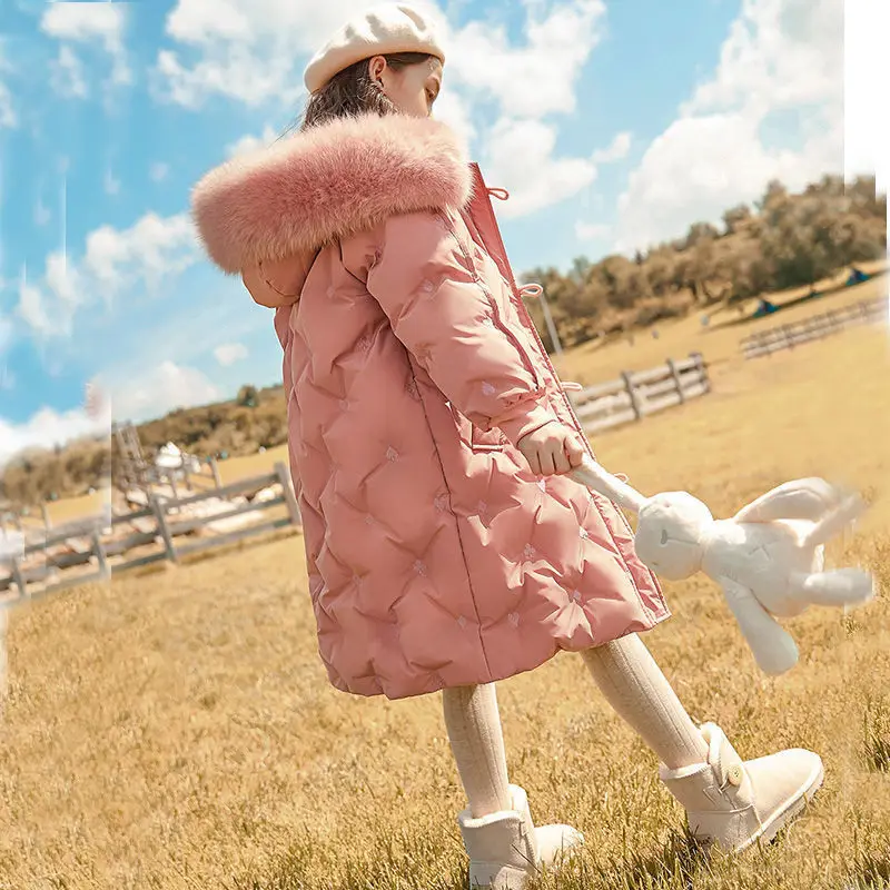 Фото Новая зимняя куртка для девочек Толстая теплая на утином пуху с меховым