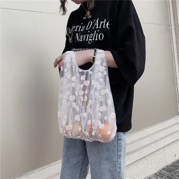 2020 New Transparent Gauze Tote Mesh Cloth Bag Foldable Daisy Embroidery Fruit Storage Bag Cute Handbag Reusable Shopping Bags 
2020 New Transparent Gauze Tote Mesh Cloth Bag Foldable Daisy Embroidery Fruit Storage Bag Cute Handbag Reusable Shopping Bags