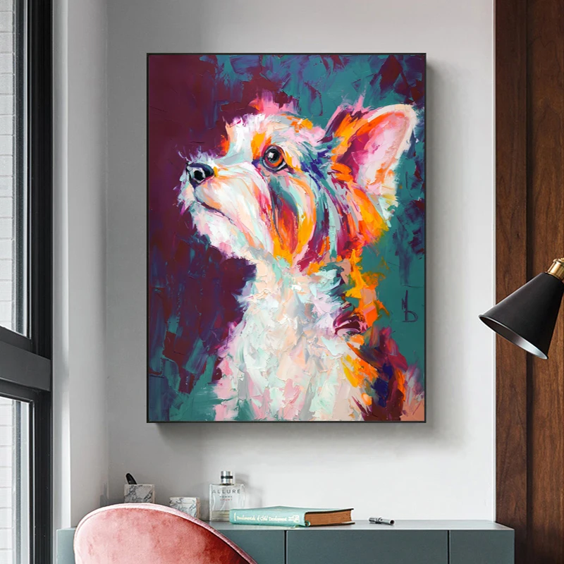 

Reliable Dog Canvas Painting Cute Abstract Animal Posters and Prints Cuadros Modern Wall Art Pictures for Living Room Home Decor