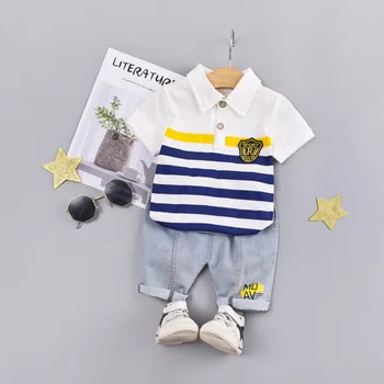 Baby boy clothing fashion lapel short sleeve shorts suit striped letter printed badge casual sports baby two-piece suit
Baby boy clothing fashion lapel short sleeve shorts suit striped letter printed badge casual sports baby two-piece suit