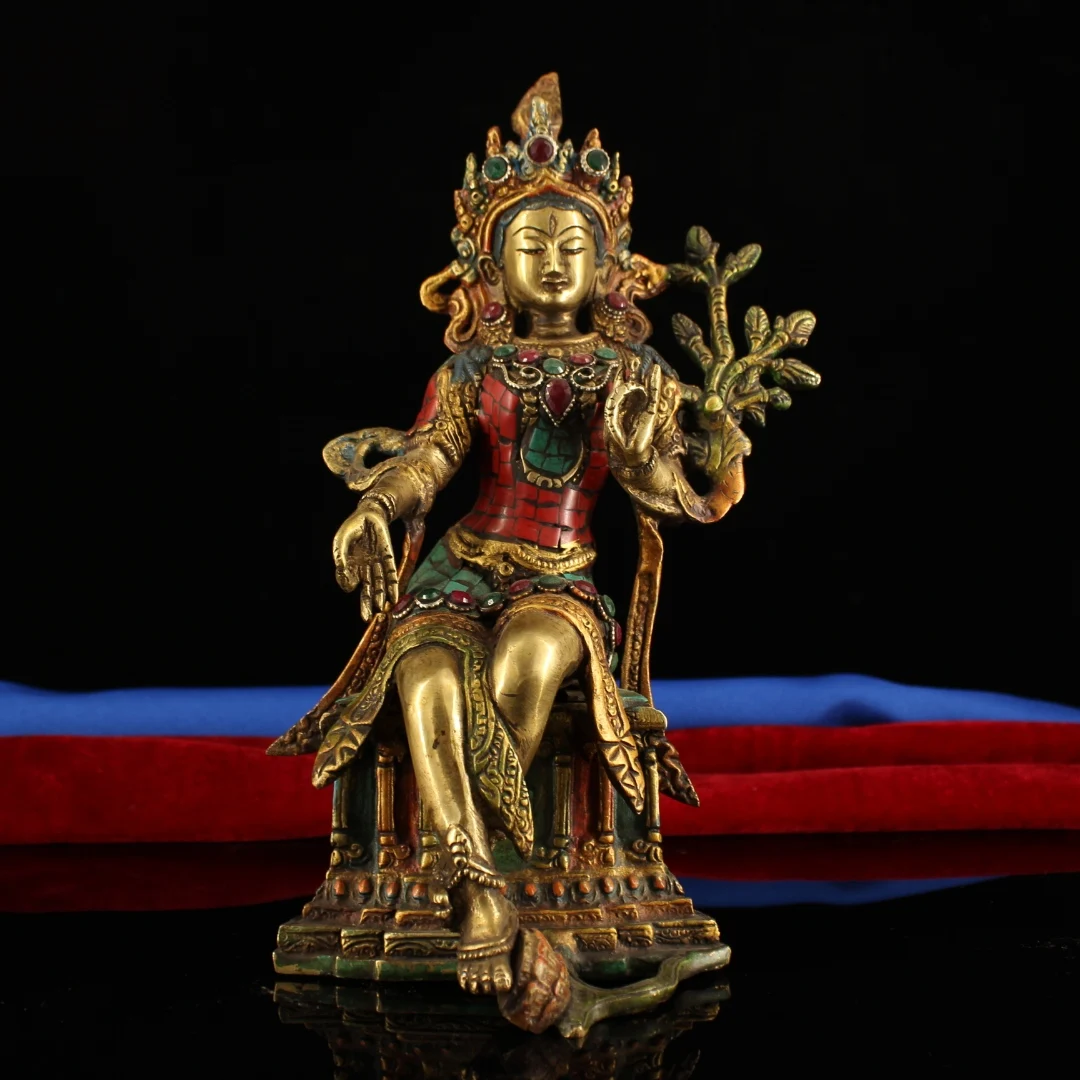11"Tibetan Temple Old Bronze Outline in gold Painted Gem Seven eyes Green Tara Holy Salvation Buddha Enshrine the Buddha
11"Tibetan Temple Old Bronze Outline in gold Painted Gem Seven eyes Green Tara Holy Salvation Buddha Enshrine the Buddha