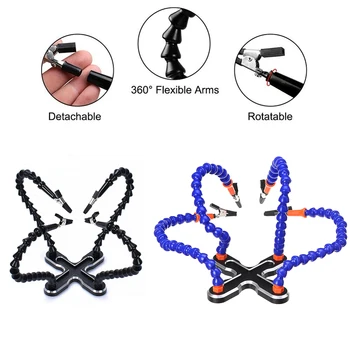 Soldering Station with 4pc Arm Flexible Arms Soldering Iron Holder Third Helping Hand Tool PCB Welding Repair Welding Tool 
Soldering Station with 4pc Arm Flexible Arms Soldering Iron Holder Third Helping Hand Tool PCB Welding Repair Welding Tool