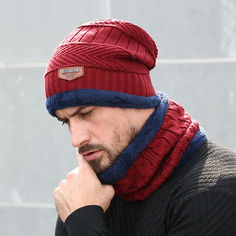 Beanie for Mens Slouchy Beanie Knit Skully Hats Ski Cap in 3 Colors Autumn WOOL