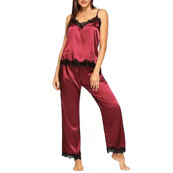 2Pcs Women Sexy V Neck Lace Patchwork Camisole Long Pants Sleepwear Pajamas
2Pcs Women Sexy V Neck Lace Patchwork Camisole Long Pants Sleepwear Pajamas