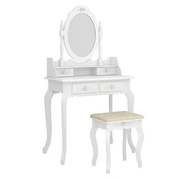 Bedroom Ladies Makeup Dressers Modern Dressing Table Desk Stool Rose Relief 360-Degree Rotation Mirror 4 Drawers with Chair Set 
Bedroom Ladies Makeup Dressers Modern Dressing Table Desk Stool Rose Relief 360-Degree Rotation Mirror 4 Drawers with Chair Set