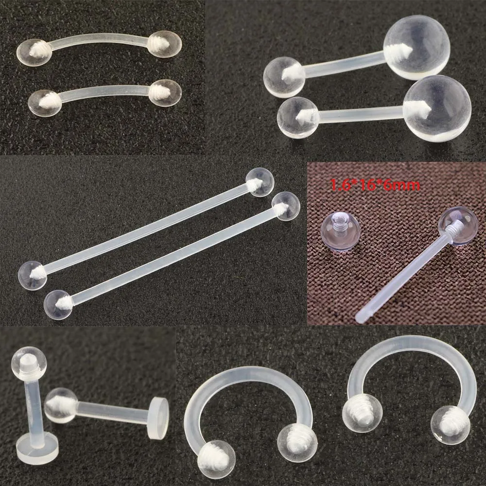 Фото 5Pcs Piercing Tongue Barbell Ladies Simple Nose Ring New Style Retainer Stud Bone Pin Clear Transparent For Women Body Jewelry | Украшения