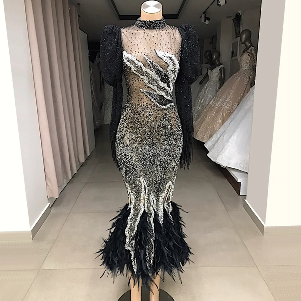 2020 Brilliant High Neck Mermaid Evening Dress Long Sleeves Beaded Feather Sequins Ankle-Length Prom Dress Middle East Arabia
2020 Brilliant High Neck Mermaid Evening Dress Long Sleeves Beaded Feather Sequins Ankle-Length Prom Dress Middle East Arabia