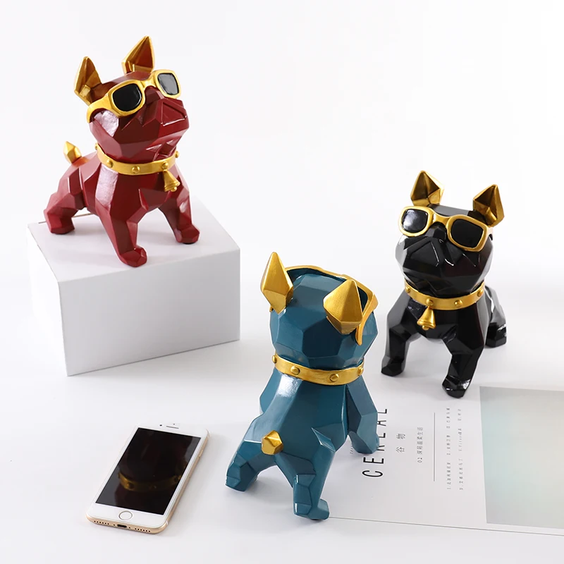 NORDIC STYLE FRENCH BULLDOG STATUES GEOMETRIC GLASSES DOG ANIMAL ART SCULPTURE RESIN ART&CRAFT HOME DECOR L3351 | Дом и сад