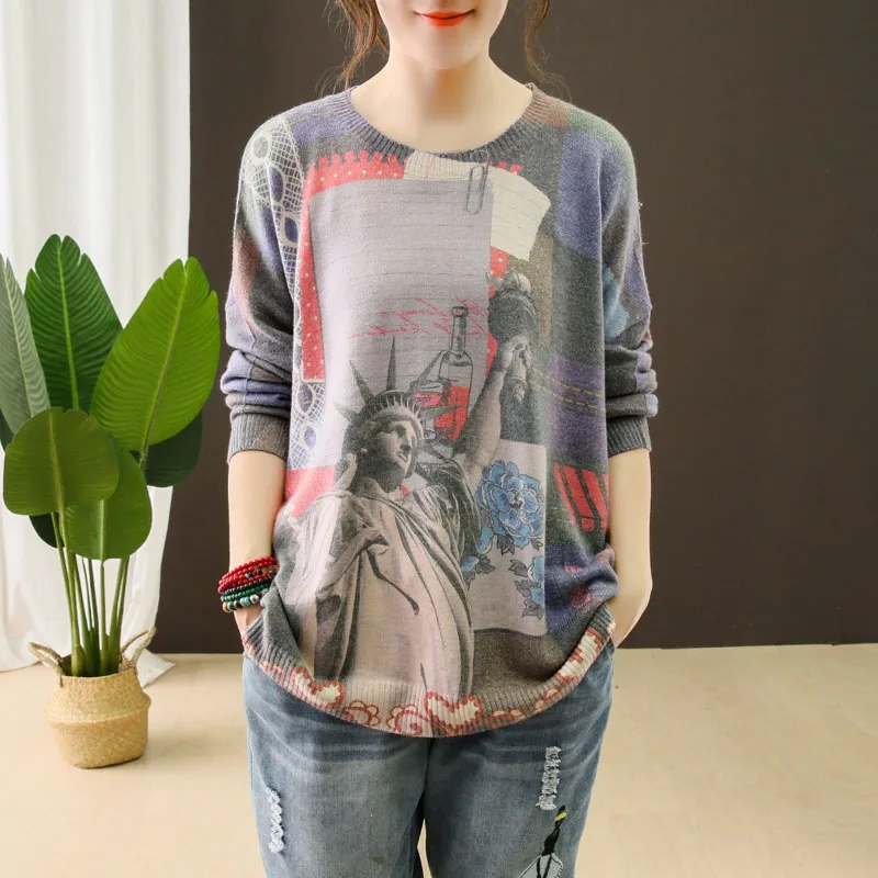 Personalized Painted Knitting Sweater Tops Women Round Neck Sueter Pullovers Long Sleeve Autumn Pull Thin Outerwear Loose Retro
Personalized Painted Knitting Sweater Tops Women Round Neck Sueter Pullovers Long Sleeve Autumn Pull Thin Outerwear Loose Retro