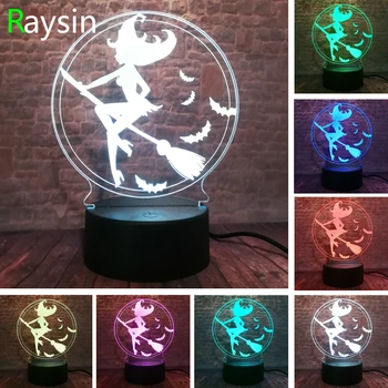 

Witch Halloween Bat Flying Figure 3D Lamp Decor LED 7 Colors Change Smart Touch Sensor Night-Light Child Kids Toys Gifts