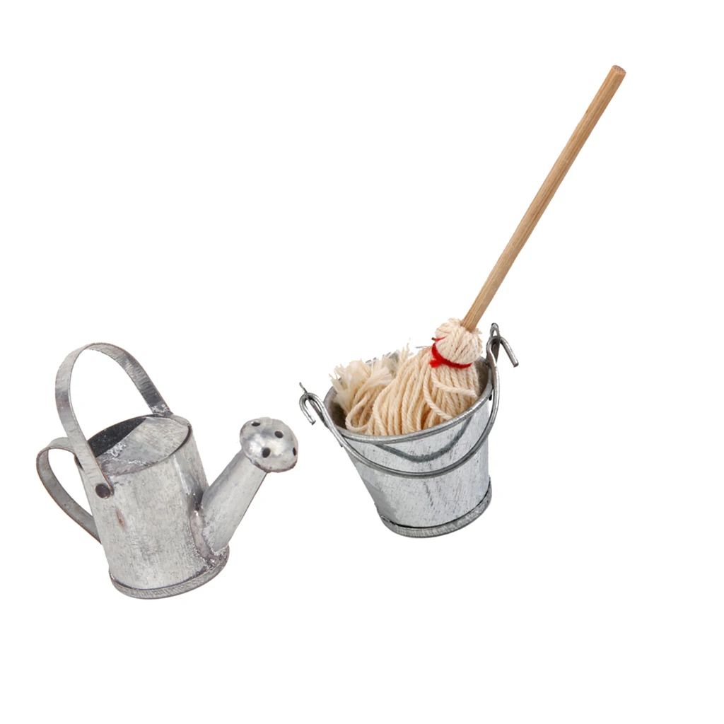 3pcs 1:12 Dollhouse Miniature Housecleaning Tool Supplies Mop Bucket & Watering Can 3pcs 1:12 Dollhouse Miniature Housecleaning Tool Supplies Mop Bucket & Watering Can