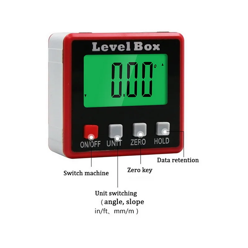 360 Degrees Digital Angle Gauge Level Box Protractor With Backlight Magnetic Base Inclinometer Electronic Spirit Level Angle
360 Degrees Digital Angle Gauge Level Box Protractor With Backlight Magnetic Base Inclinometer Electronic Spirit Level Angle