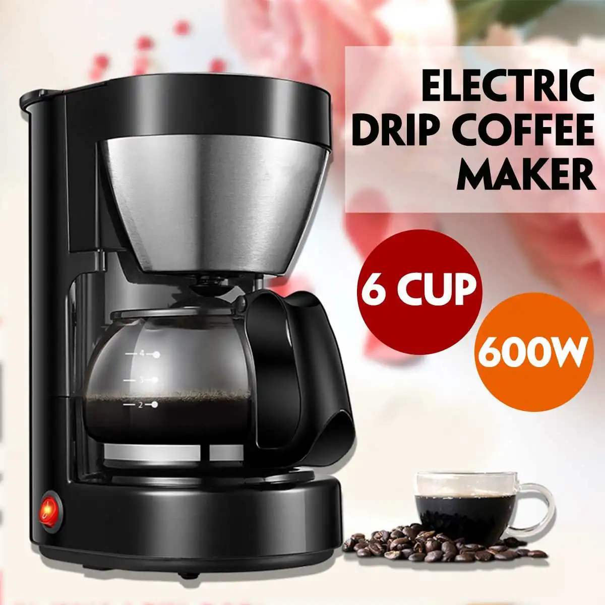 Automatic Household Coffee Machine 6 Cup Drip Coffee Maker Electric 600W  Mini