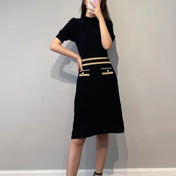 6790 pearl button three-dimensional jacquard mid sleeve dress autumn color contrast slim women's medium length dress
6790 pearl button three-dimensional jacquard mid sleeve dress autumn color contrast slim women's medium length dress