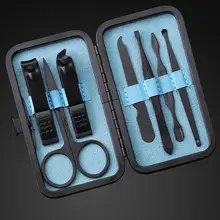 7 pièces multifonction coupe-ongles ensemble Portable voyage en acier inoxydable noir pédicure ciseaux pince à épiler Kit de manucure outils à ongles(China)