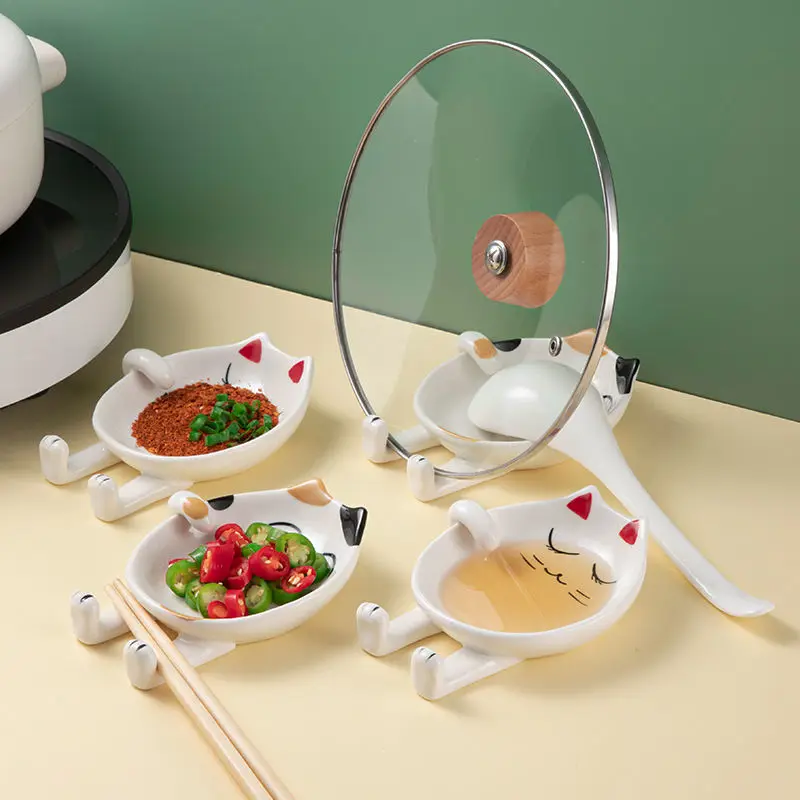 Cute Cat Shape Ceramic Pot Lid Holder With Seasoning Bowl Kitchen Cutting Cover Spatula Chopsticks Utensil Holder Spoon Rest
Cute Cat Shape Ceramic Pot Lid Holder With Seasoning Bowl Kitchen Cutting Cover Spatula Chopsticks Utensil Holder Spoon Rest