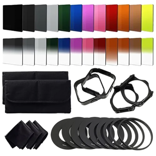 24pcs ND + Graduated Filters + 9pcs Adapter Ring, Lens Hood Filter Holder for cokin p series
24pcs ND + Graduated Filters + 9pcs Adapter Ring, Lens Hood Filter Holder for cokin p series