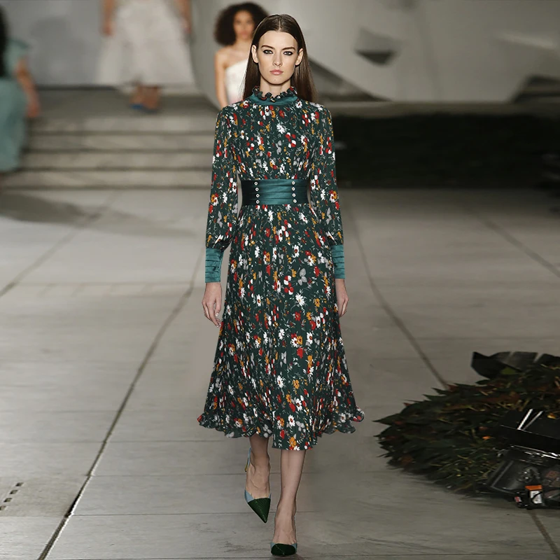 Gedivoen Spring Vintage Dress Women Lantern Sleeve Floral Print Slim Fit Draped Dress Fashion Runway Brand Midi Dress 
Gedivoen Spring Vintage Dress Women Lantern Sleeve Floral Print Slim Fit Draped Dress Fashion Runway Brand Midi Dress