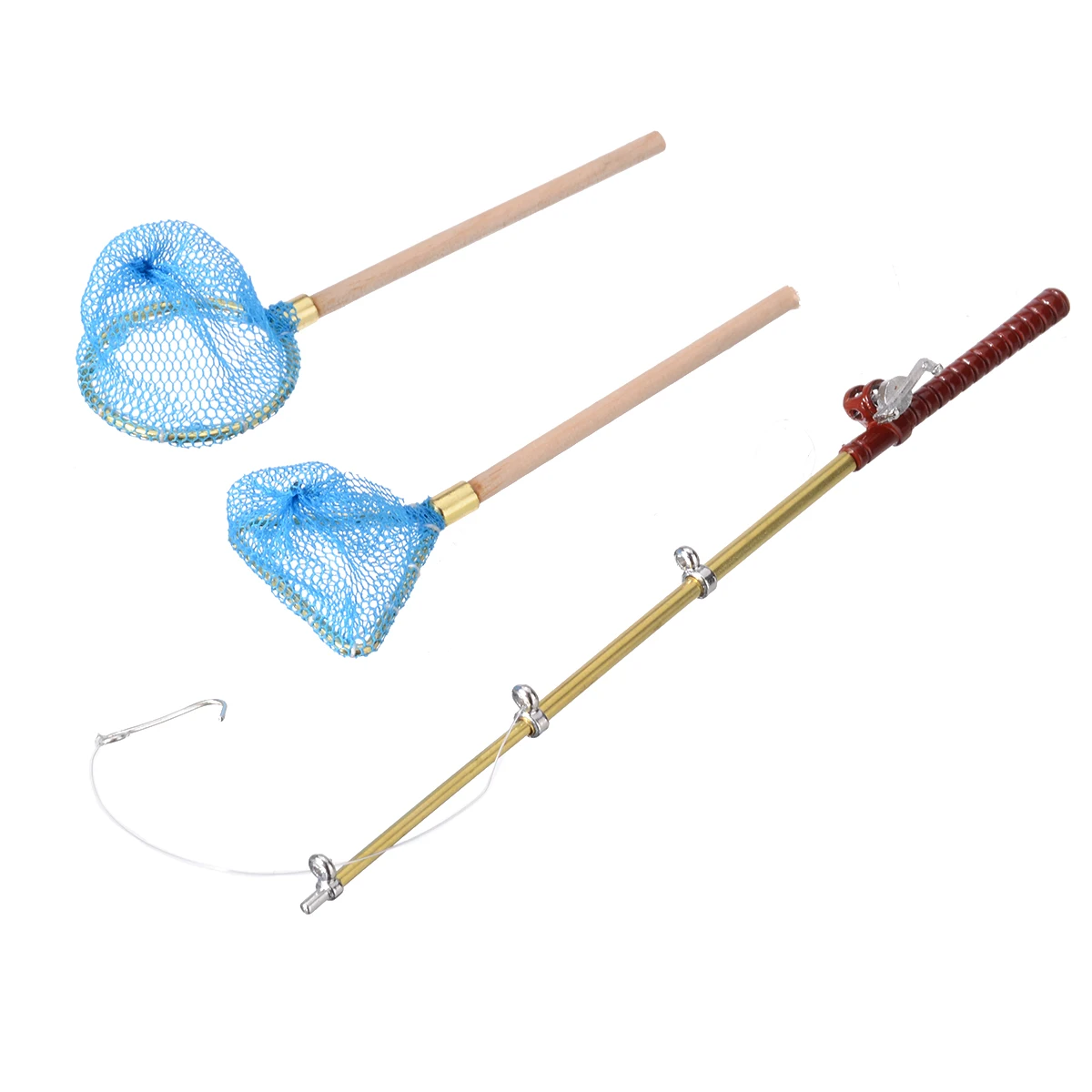 3pcs/set Fishing Rod Round Net Triangle Net Set For Miniature 1:12 Dollhouse Decor Garden Decoration