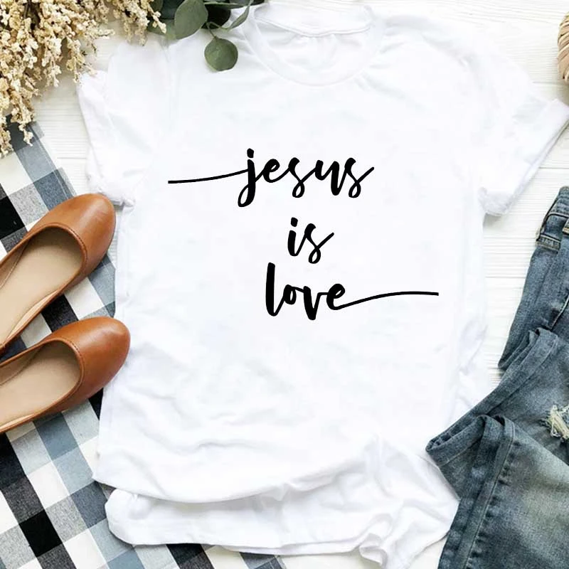 2021Cross Printed Jesus Women's Tshirt Summer Short-sleeved O-neck T-shirt Harajuku Fashion T Ladies Femme | Женская одежда