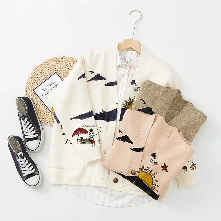 FREE SHIPPING Sweater Cardigan Cute Print JKP4368 FREE SHIPPING Sweater Cardigan Cute Print JKP4368
