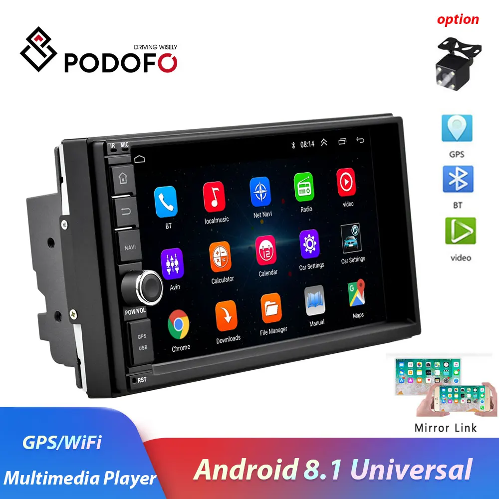 Podofo 2 din Android автомобильное радио WIFI GPS автомобильный мультимедийный плеер DIN для VW