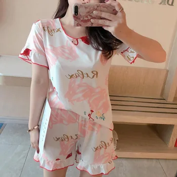 Women Cartoon Print Pajamas Sets Ladies Summer Sexy Simulation Silk Tops+Romantic Shorts Two Sets Outfits Nightwear
Women Cartoon Print Pajamas Sets Ladies Summer Sexy Simulation Silk Tops+Romantic Shorts Two Sets Outfits Nightwear