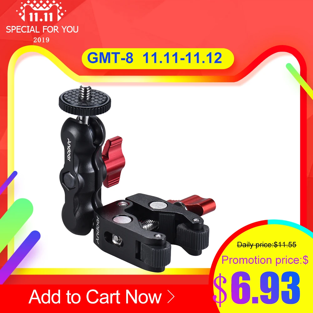 Multi-function Ball Mount Clamp Ball Head Clamp Magic Arm Super Clamp w/ 1/4"-20 Thread for GPS Phone Monitor/LED Light
Multi-function Ball Mount Clamp Ball Head Clamp Magic Arm Super Clamp w/ 1/4"-20 Thread for GPS Phone Monitor/LED Light