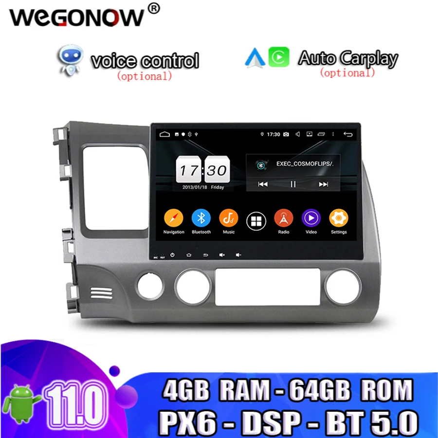 PX6 DSP 10 1 "HD Android 11 для Honda CIVIC 2006-2011 8-ядерный 4 Гб ОЗУ 64 ПЗУ автомобильный DVD-плеер GPS
