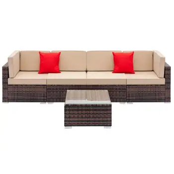 Fully Equipped Weaving Rattan Sofa Set With 2pcs Corner Sofas & 2pcs Single Sofas & 1 Pcs Coffee Table Brown Gradient
Fully Equipped Weaving Rattan Sofa Set With 2pcs Corner Sofas & 2pcs Single Sofas & 1 Pcs Coffee Table Brown Gradient