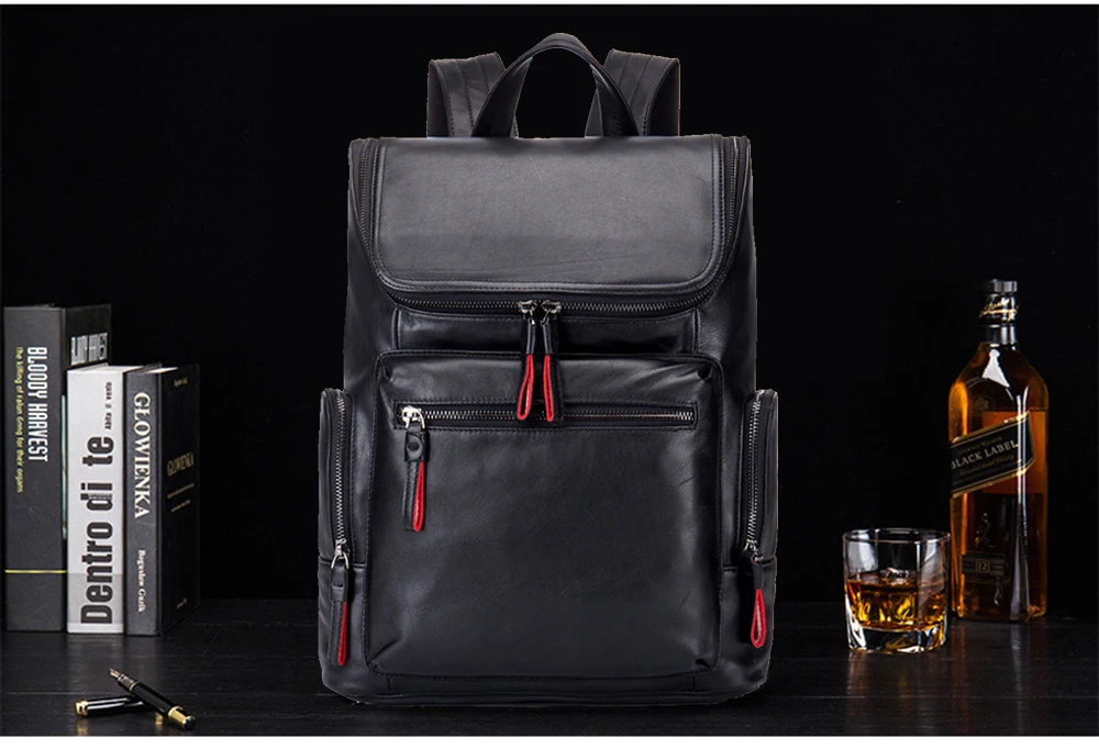 Luufan Genuine Leather Mens Backpack Black Alligator Pattern Laptop Backpack For Women Leather Travel Daypacks Large Capacity