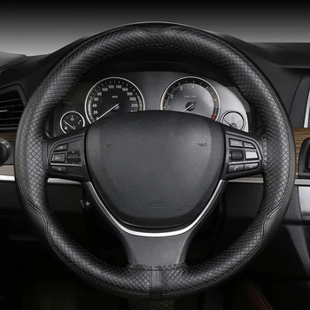 

Car Steering Wheel Cover 37-38cm Universal Leather Hand-Stitched Steering Wheel Cover Embossed Handle Cover Auto Accessories