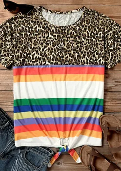 Leopard T Shirt Women Color Stripe Top Lady Short Sleeve T-shirt Summer Fashion Tie Tee Shirts Female Tops Tee femme
Leopard T Shirt Women Color Stripe Top Lady Short Sleeve T-shirt Summer Fashion Tie Tee Shirts Female Tops Tee femme