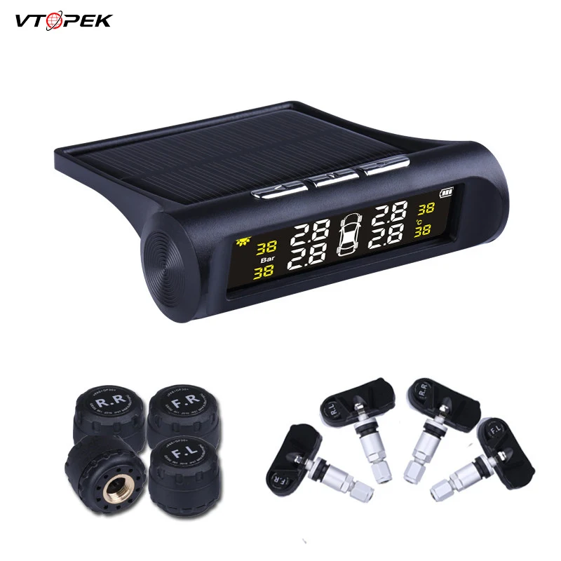 Vtopek Car TPMS 4 Tyres Car Tire Pressure Monitoring System Wireless Auto Alarm USB or Solar Charging HD Digital LCD Display
Vtopek Car TPMS 4 Tyres Car Tire Pressure Monitoring System Wireless Auto Alarm USB or Solar Charging HD Digital LCD Display