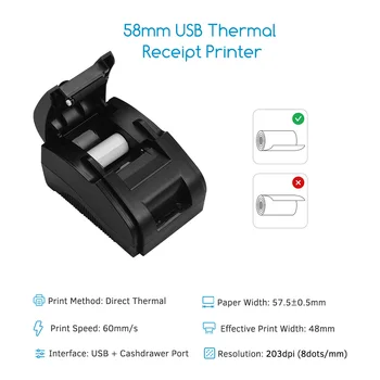 58mm USB Direct Thermal Receipt Printer Bill Clear Printing Compatible with ESC/POS Print Commands Set Support Cash Drawer
58mm USB Direct Thermal Receipt Printer Bill Clear Printing Compatible with ESC/POS Print Commands Set Support Cash Drawer