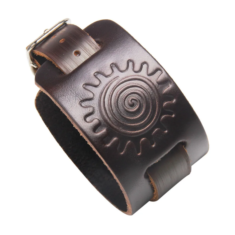 Pulseira masculina de couro, pulseira masculina de couro legítimo da moda, pulseira larga com fivela ajustável de alta qualidade, joia punk vintage Pulseira masculina de couro, pulseira masculina de couro legítimo da moda, pulseira larga com fivela ajustável de alta qualidade, joia punk vintage