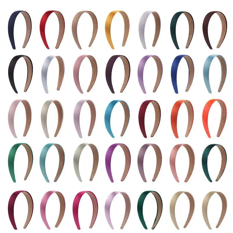

60pc/lot 34 Color U Pick Up 3cm Width Girls Satin Covered Hairband Women Girls Plain solid Hair Hoop Satin Headband DIY Headwear