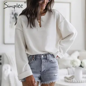 Simplee Casual loose women t-shirts Long sleeve patchwork female cotton tops shirts V neck oversize office ladies t-shirts 2019 
Simplee Casual loose women t-shirts Long sleeve patchwork female cotton tops shirts V neck oversize office ladies t-shirts 2019