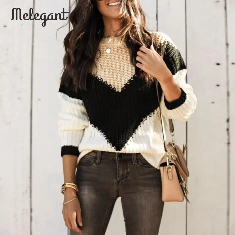 Melegant Stripe Patchwork Looss Sweaters Women Autumn Winter 2019 Knitted Sweaters Mujer Knitwear Pullovers Plus Size
Melegant Stripe Patchwork Looss Sweaters Women Autumn Winter 2019 Knitted Sweaters Mujer Knitwear Pullovers Plus Size