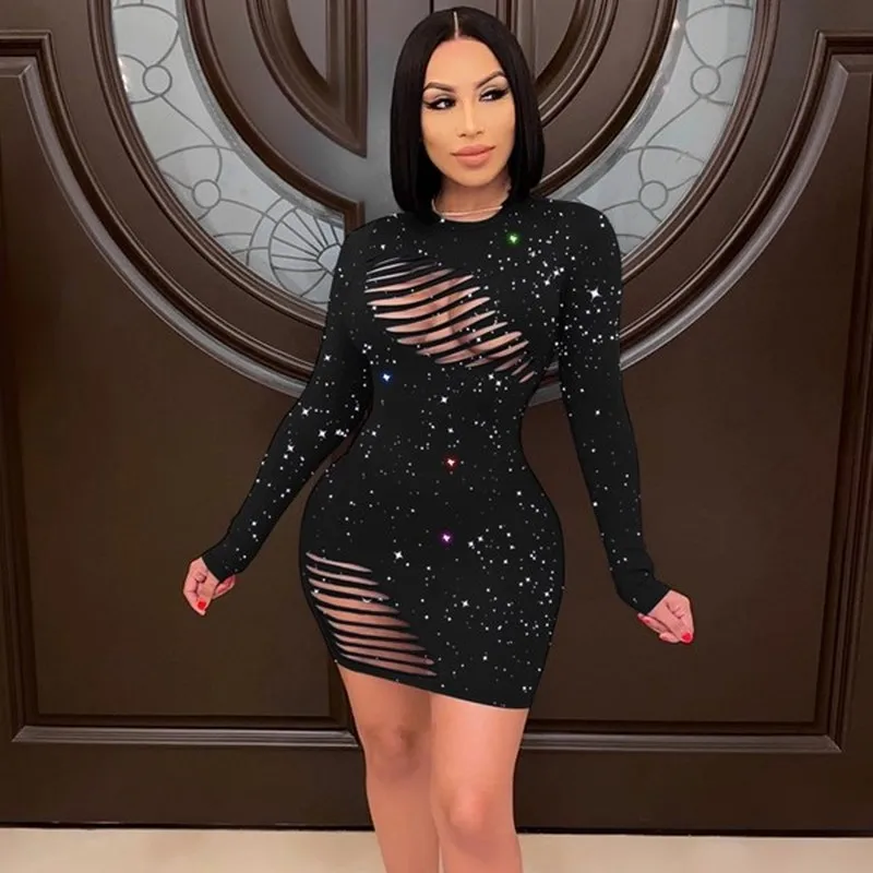 Shiny Black Autumn Sexy Party Dress Women Clubwear Long Sleeve Hollow Out Short Mini Dress Glitter Bodycon Dress Fashion 3XL
Shiny Black Autumn Sexy Party Dress Women Clubwear Long Sleeve Hollow Out Short Mini Dress Glitter Bodycon Dress Fashion 3XL