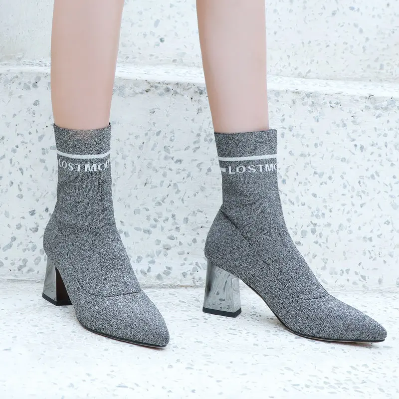 2019 Fashion Knitting Women Sock Boots Square High Heel Ankle Boots Pointed Toe Autumn Winter Stretch Shoes Big Size 43 Black
2019 Fashion Knitting Women Sock Boots Square High Heel Ankle Boots Pointed Toe Autumn Winter Stretch Shoes Big Size 43 Black