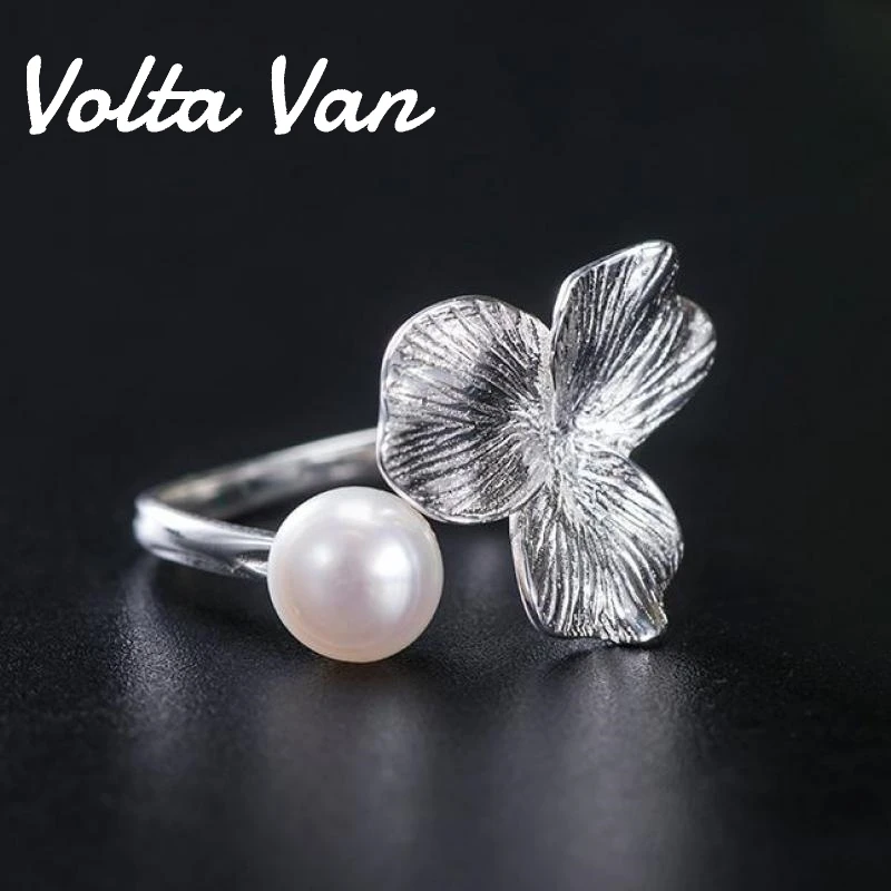 

Volta Van 925 Sterling Silver Rings Freshwater Pearls Fine Jewelry 2022 New Elegant Flower Design Concise Fashion Opening Rings