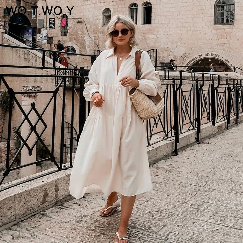 WOTWOY Spring Summer Cotton Dress Women 2019 Casual Turn Down Collar Mid-Calf Length Button Shrink Female Dress Women Clothes
WOTWOY Spring Summer Cotton Dress Women 2019 Casual Turn Down Collar Mid-Calf Length Button Shrink Female Dress Women Clothes